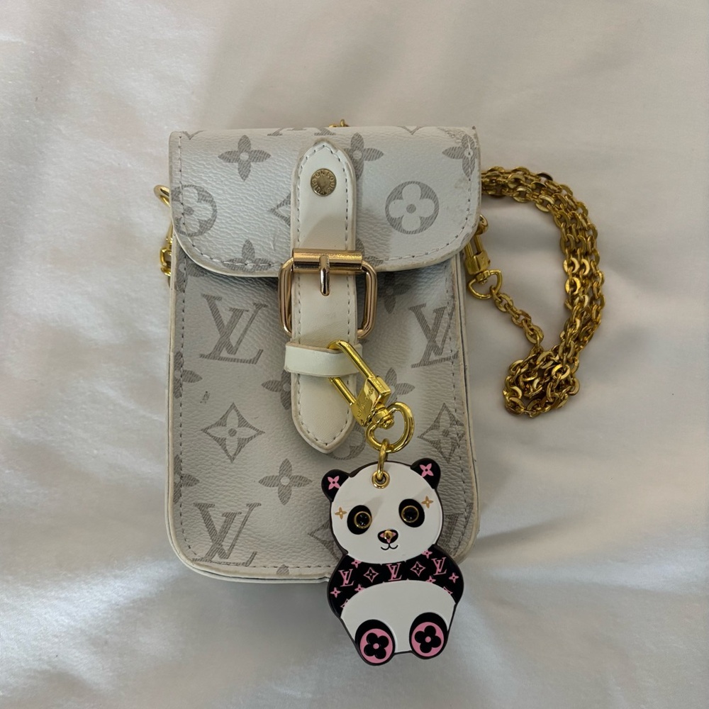 White and Gold Crossbody Bag with Panda Charm
